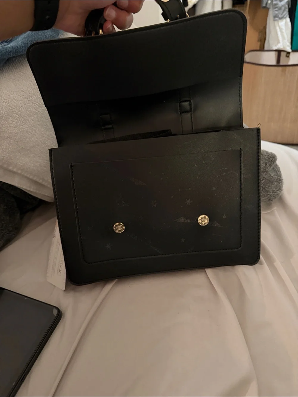 Hogwarts Black Messenger Bag with Gold Hardware